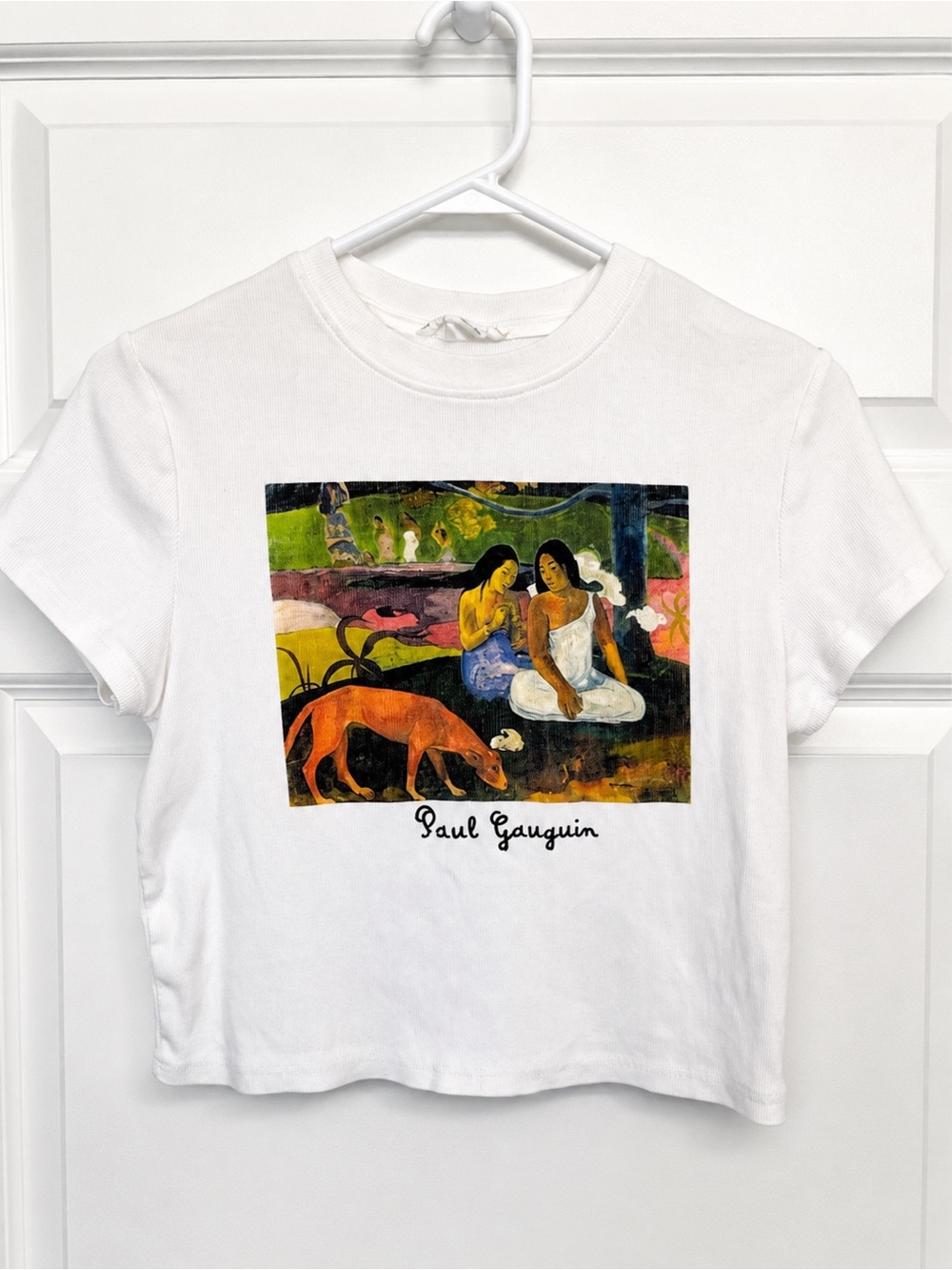 Paul Gauguin Art Baby Tee White Ribbed Crop Top Indie Art Girl Medium